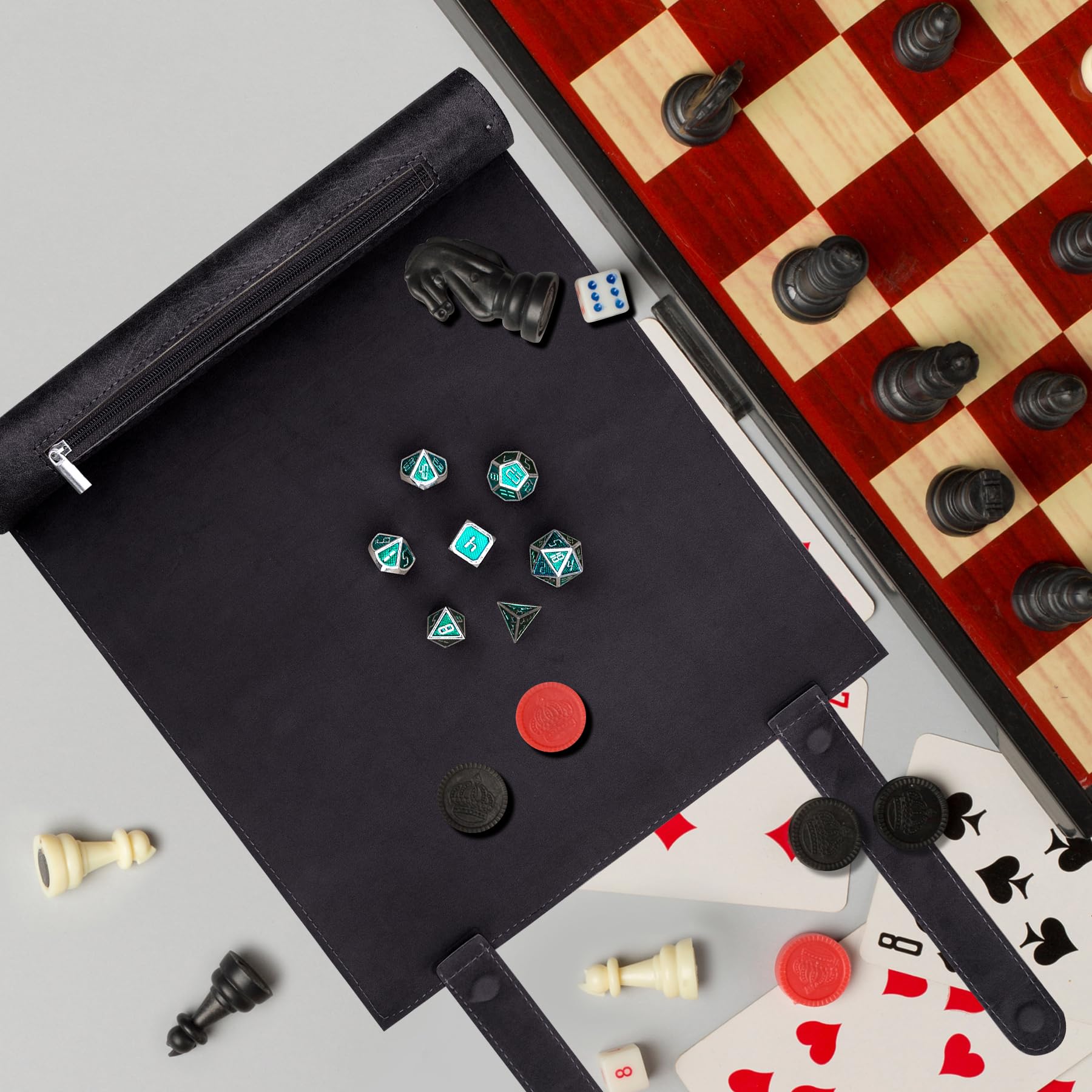 SIQUK 2-Piece Magnetic Dice Mat Tray - Camel & Black PU Leather Rolling Mat for D&D RPG