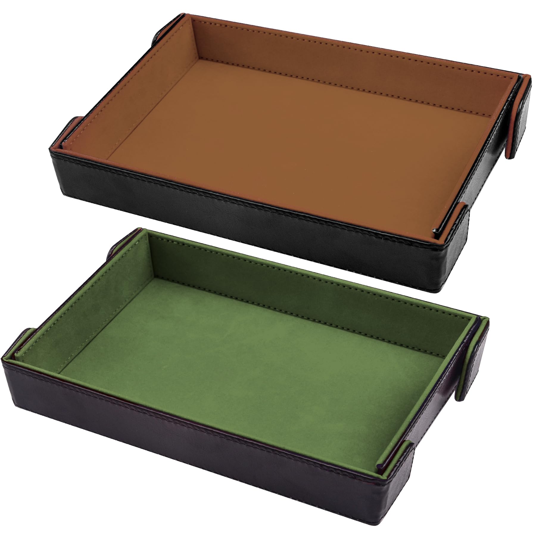 SIQUK 2-Piece Magnetic Folding Dice Tray Set – Green & Camel PU Leather Rectangle Dice Rolling Tray for D&D RPG