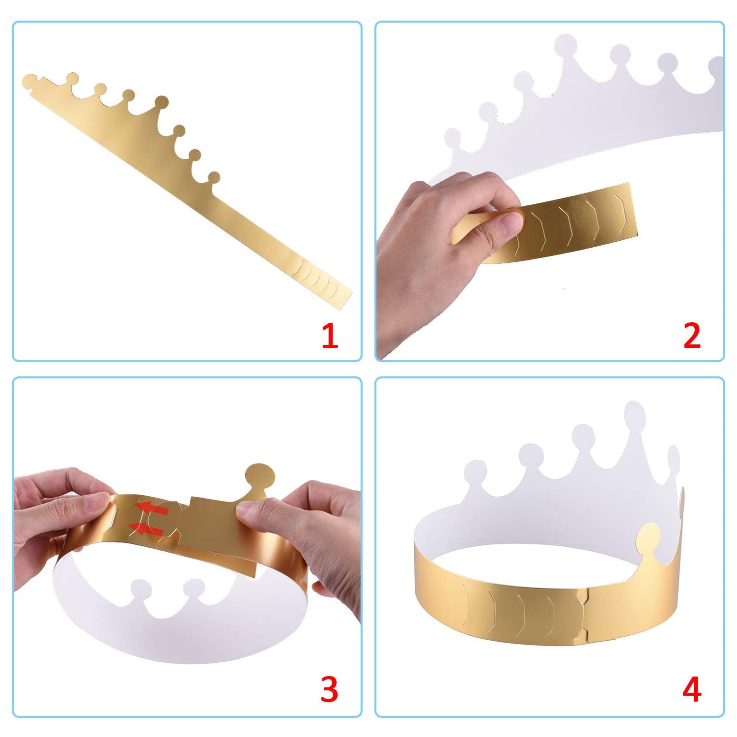 SIQUK 27 Pack Gold Paper Crowns - 3 Styles, Foil Party Hats for Kids & Adults
