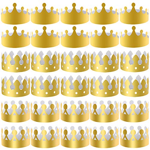 SIQUK 27 Pack Gold Paper Crowns - 3 Styles, Foil Party Hats for Kids & Adults