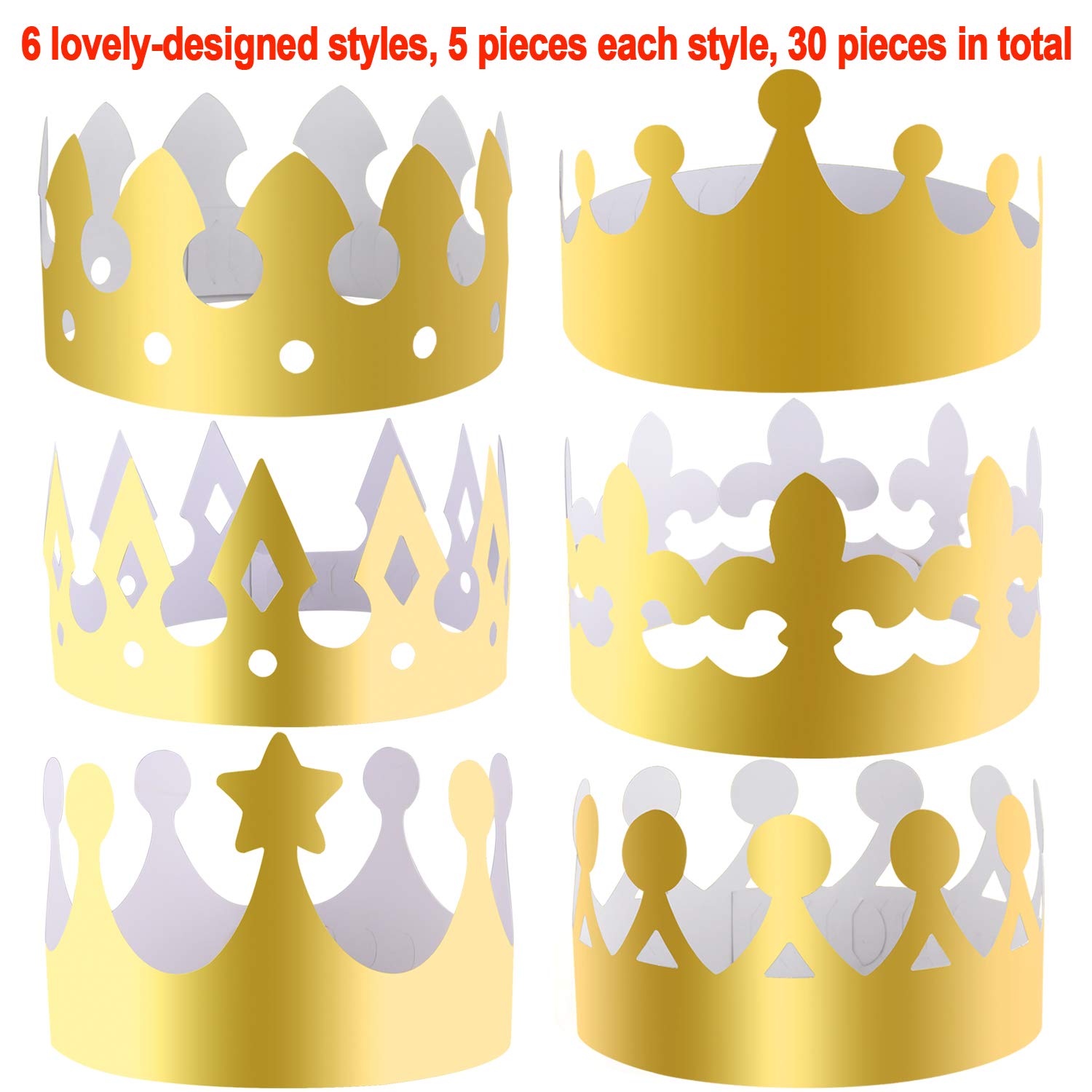 SIQUK 30 Pieces Gold Paper Party Crowns – King Hats for Birthdays and Celebrations