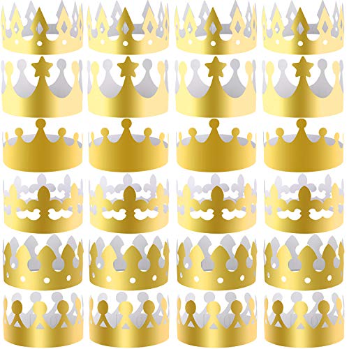 SIQUK 30 Pieces Gold Paper Party Crowns – King Hats for Birthdays and Celebrations