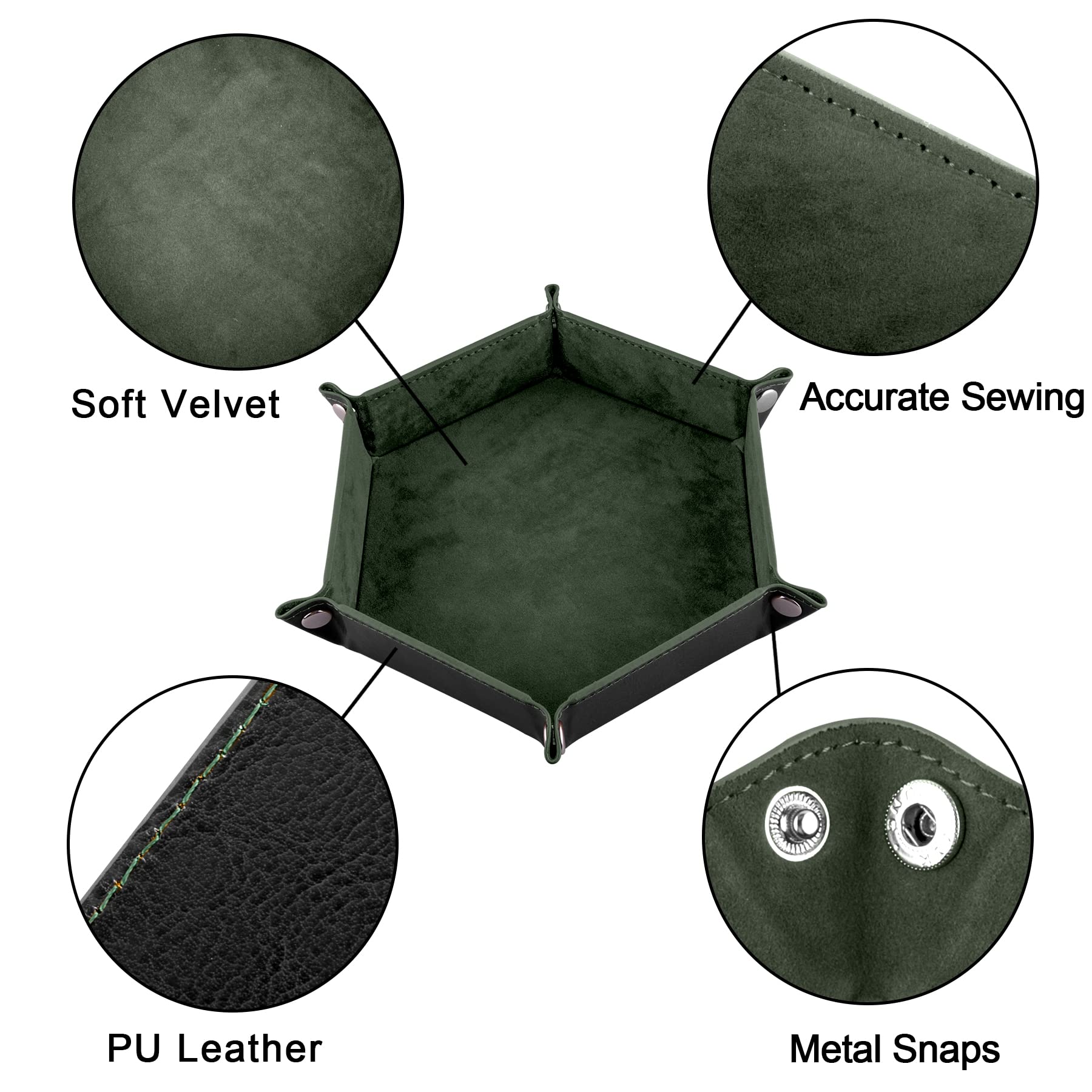 SIQUK 4-Pack Hexagon Dice Trays in Dark Green, Violet, Red, Black – Foldable PU Leather Dice Roller for DND & RPG Games