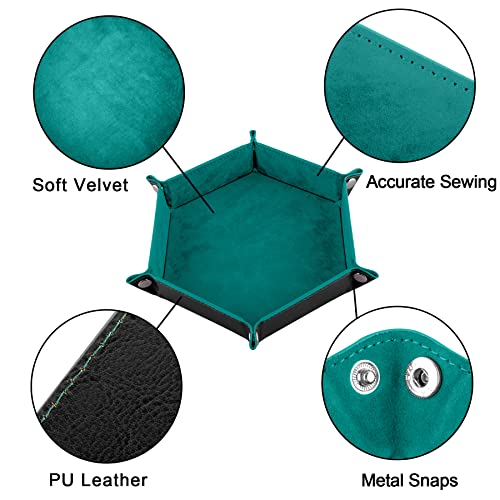 SIQUK 4-Pack Hexagon Dice Trays – PU Leather & Velvet, Collapsible, Portable for DND/RPG (Black, Cyan, Violet, Royal Blue)
