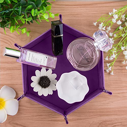 SIQUK 4-Pack Hexagon Dice Trays – PU Leather & Velvet, Collapsible, Portable for DND/RPG (Black, Cyan, Violet, Royal Blue)