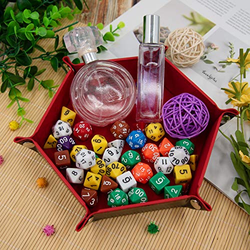 SIQUK 4-Pack Hexagonal Folding Dice Trays (Gray, Camel, Red, Black) – PU Leather & Velvet Lined for D&D RPG