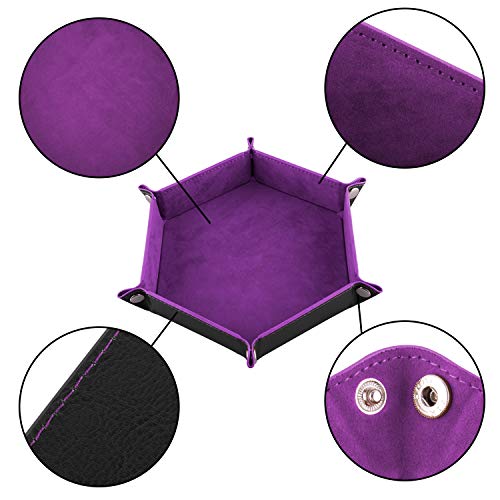 SIQUK 4-Piece Foldable Hexagon Dice Tray Set – Red, Black, Blue, Violet