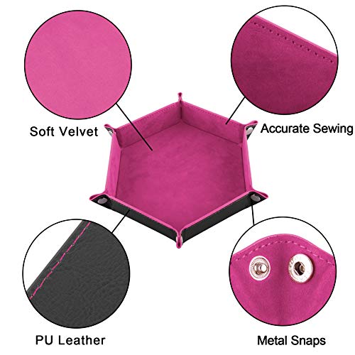 SIQUK 4-Piece Hexagonal Folding Dice Tray Set – PU Leather with Velvet Lining, Cyan Pink Violet Black