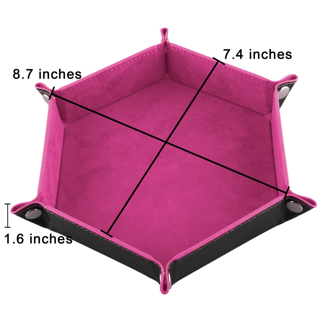 SIQUK 4-Piece Hexagonal Folding Dice Tray Set – PU Leather with Velvet Lining, Cyan Pink Violet Black