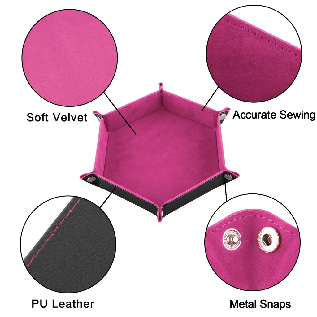 SIQUK 4-Piece Hexagonal Folding Dice Tray Set – PU Leather with Velvet Lining, Cyan Pink Violet Black