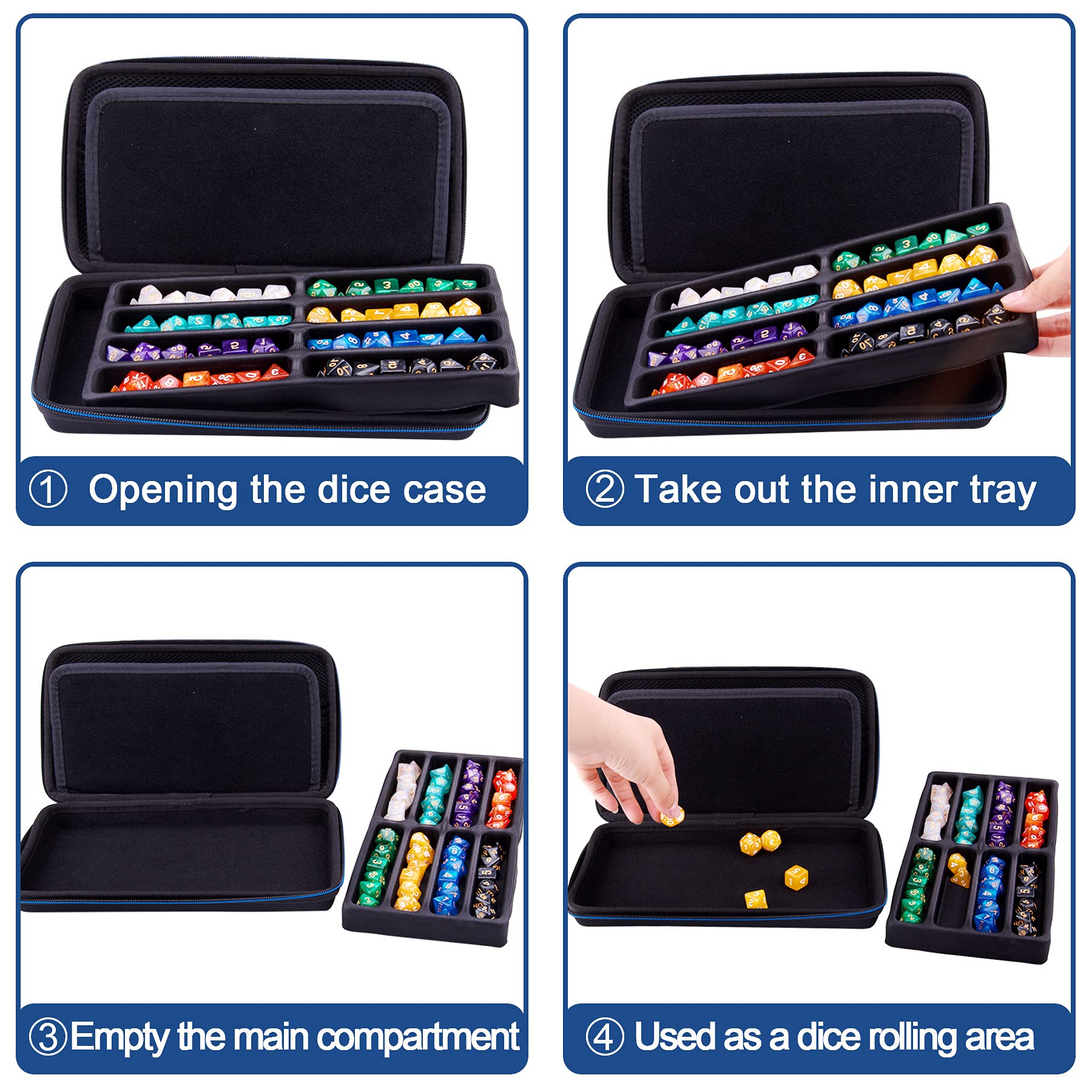 SIQUK Dice Case for DND – Holds 8 Sets with Removable Rolling Tray