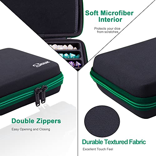 SIQUK Green EVA Dice Case with Detachable Tray and Handle – Holds Up to 8 Dice Sets