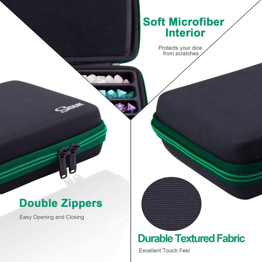 SIQUK Green EVA Dice Case with Detachable Tray and Handle – Holds Up to 8 Dice Sets