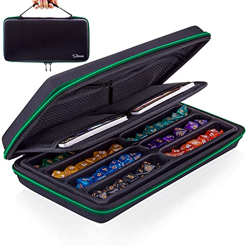 SIQUK Green EVA Dice Case with Detachable Tray and Handle – Holds Up to 8 Dice Sets