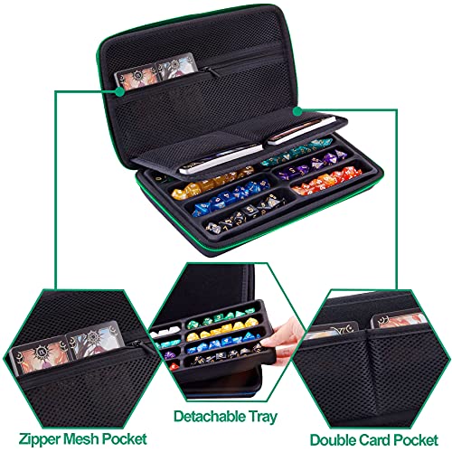 SIQUK Green EVA Dice Case with Detachable Tray and Handle – Holds Up to 8 Dice Sets