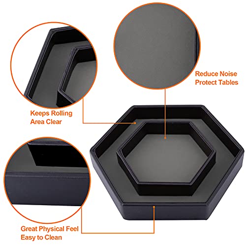 SIQUK Hexagon Dice Tray with Lid - Gray Velvet & PU Leather for DND RPG Tabletop Games