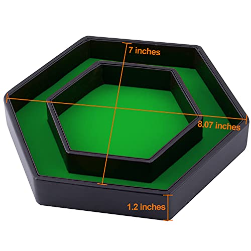 SIQUK Hexagon Dice Tray with Lid - Green Velvet and Black PU Leather for RPG, DND, Table Games
