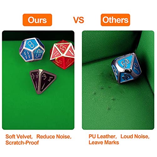 SIQUK Hexagon Dice Tray with Lid - Green Velvet and Black PU Leather for RPG, DND, Table Games