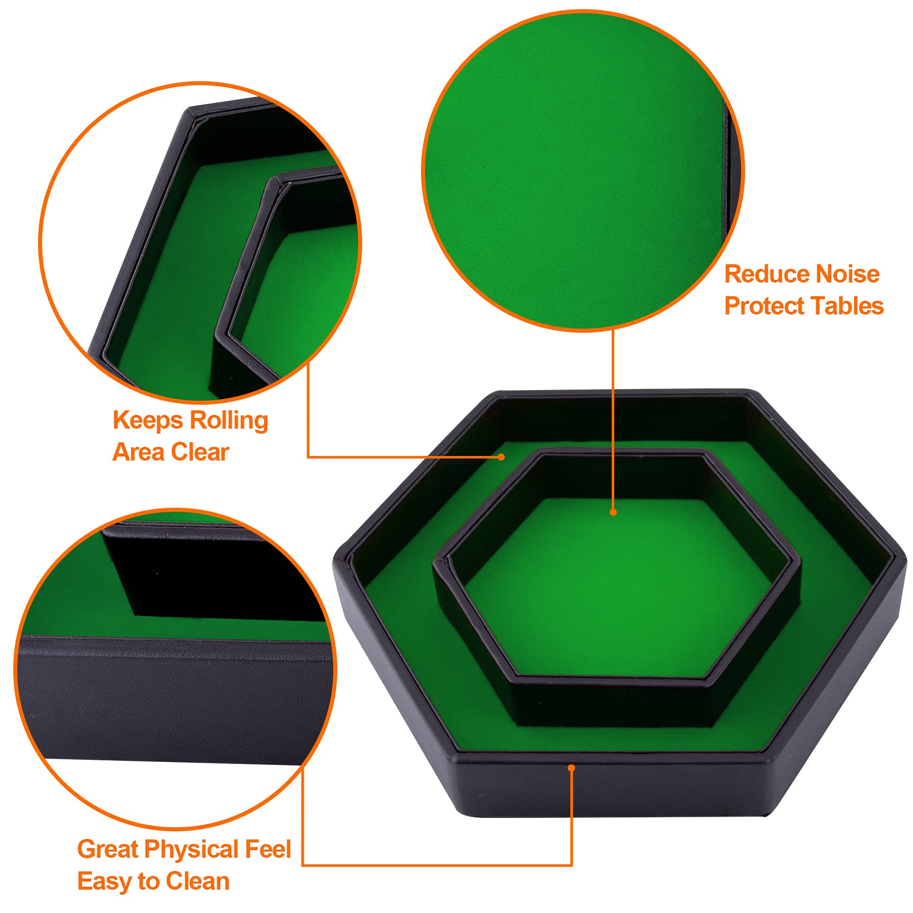 SIQUK Hexagon Dice Tray with Lid - Green Velvet and Black PU Leather for RPG, DND, Table Games