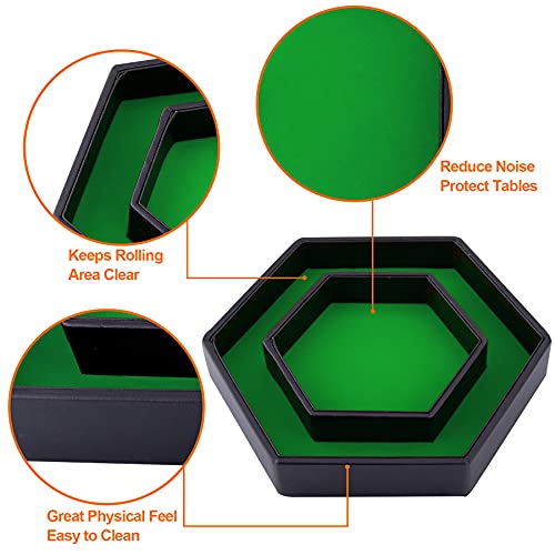 SIQUK Hexagon Dice Tray with Lid - Green Velvet and Black PU Leather for RPG, DND, Table Games