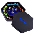 SIQUK Hexagon Dice Tray with Lid – Blue Velvet Rolling Tray for D&D and RPG Games