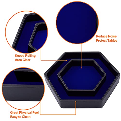 SIQUK Hexagon Dice Tray with Lid – Blue Velvet Rolling Tray for D&D and RPG Games