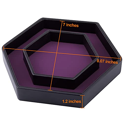 SIQUK Hexagon Dice Tray with Lid – Purple Velvet and PU Leather Rolling Tray for DND and RPG Games