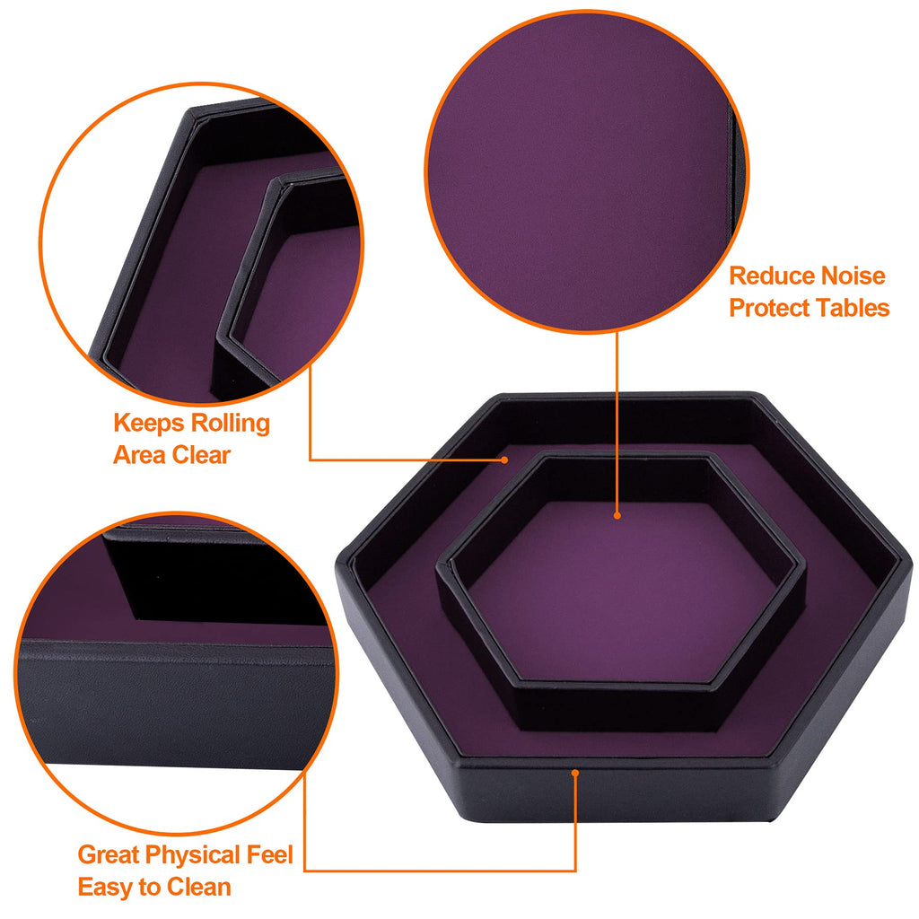 SIQUK Hexagon Dice Tray with Lid – Purple Velvet and PU Leather Rolling Tray for DND and RPG Games