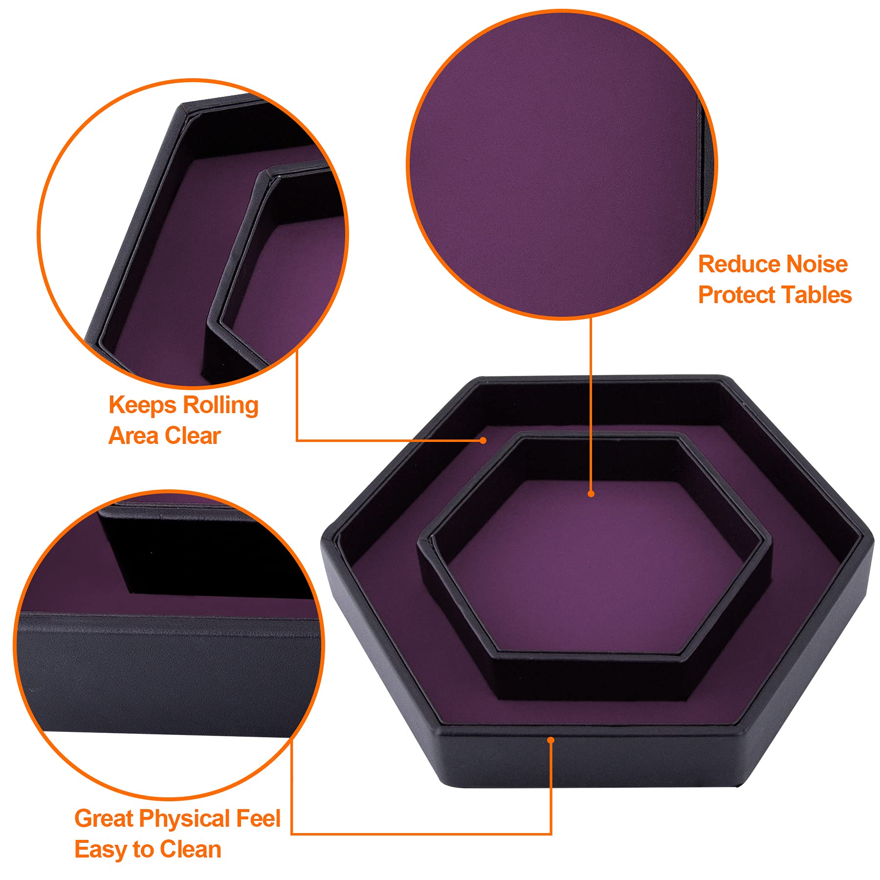 SIQUK Hexagon Dice Tray with Lid – Purple Velvet and PU Leather Rolling Tray for DND and RPG Games