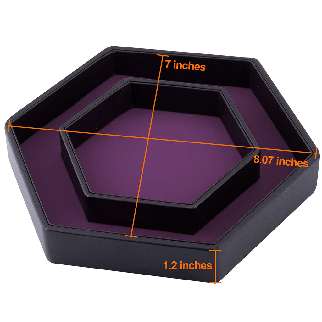 SIQUK Hexagon Dice Tray with Lid – Purple Velvet and PU Leather Rolling Tray for DND and RPG Games