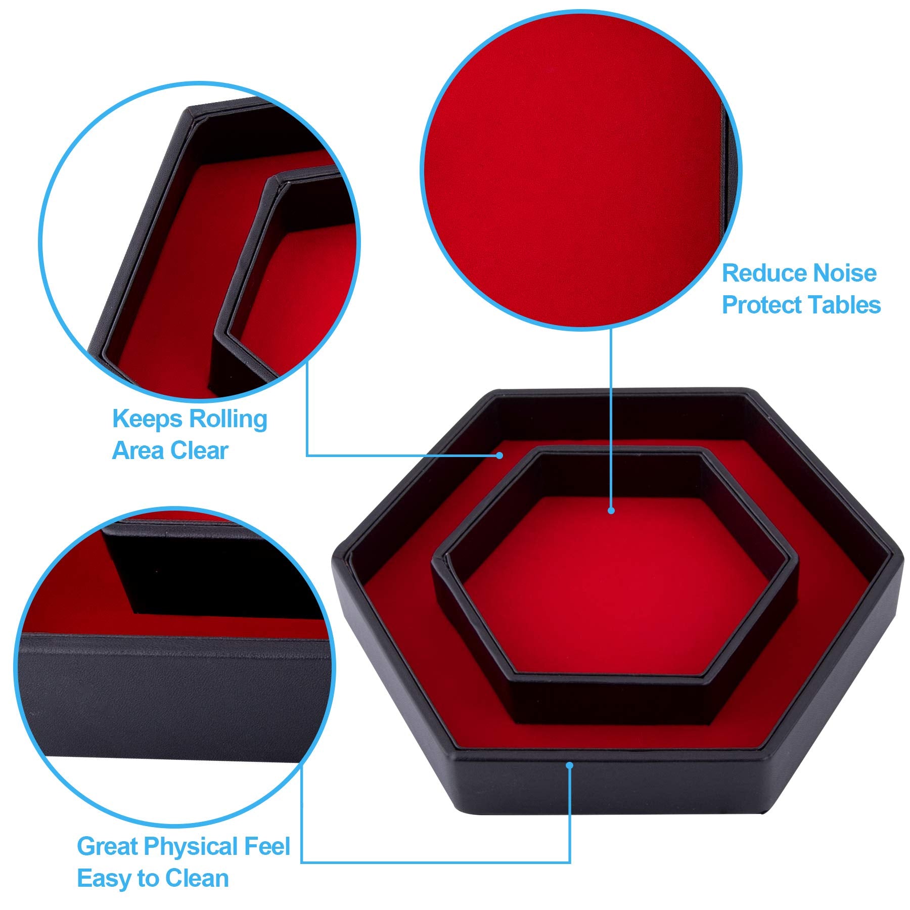 SIQUK Hexagon Dice Tray with Lid – Red Velvet & PU Leather, Holds 28 Dice, for DND RPG