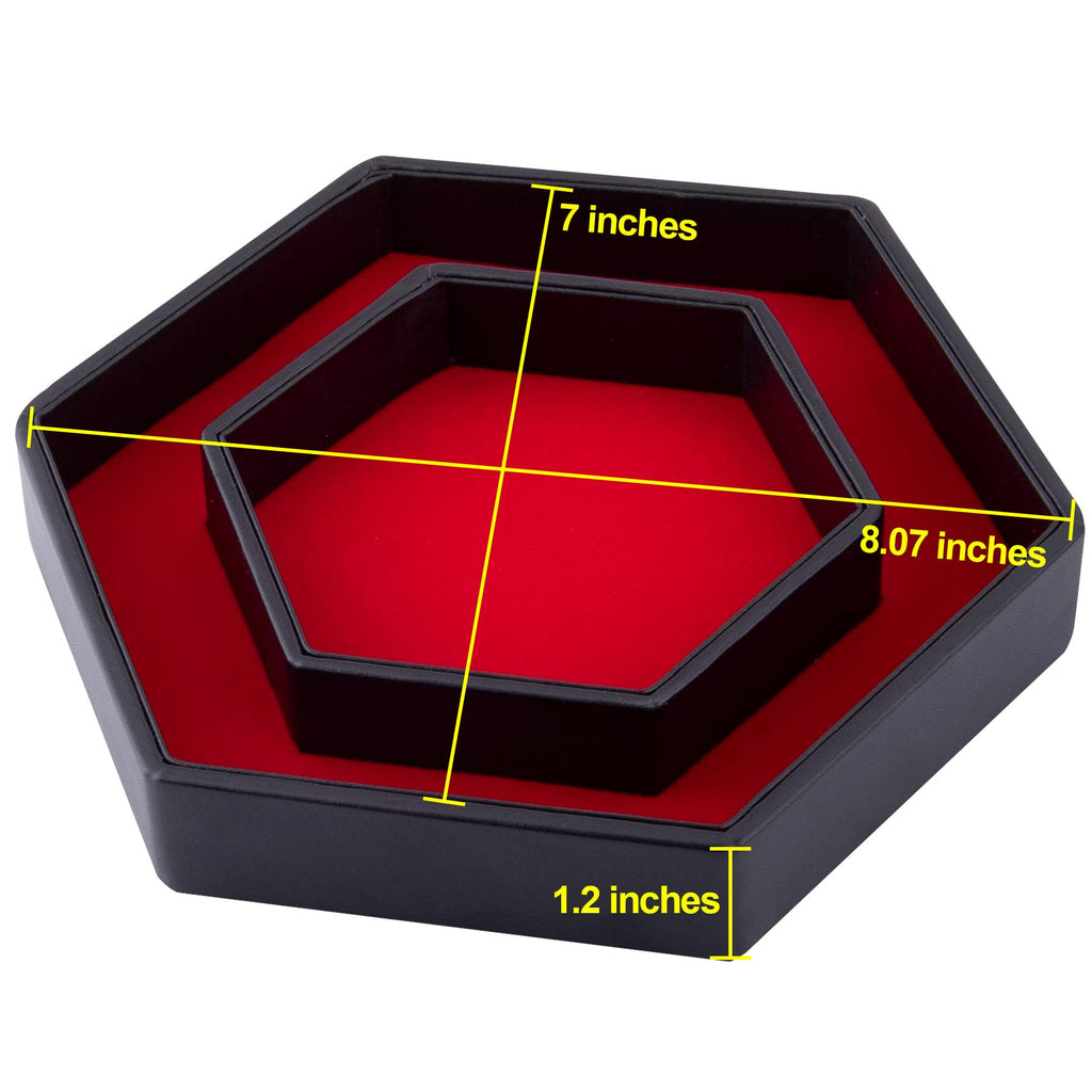SIQUK Hexagon Dice Tray with Lid – Red Velvet & PU Leather, Holds 28 Dice, for DND RPG