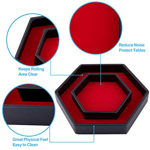 SIQUK Hexagon Dice Tray with Lid – Red Velvet & PU Leather, Holds 28 Dice, for DND RPG