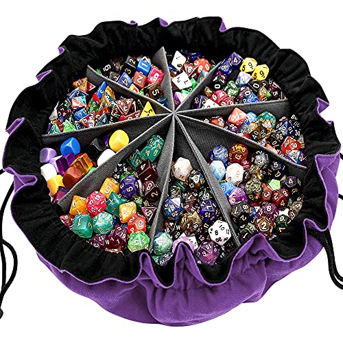 SIQUK Large Dice Bag with 9 Pockets - Holds 300+ Dice, Dark Violet