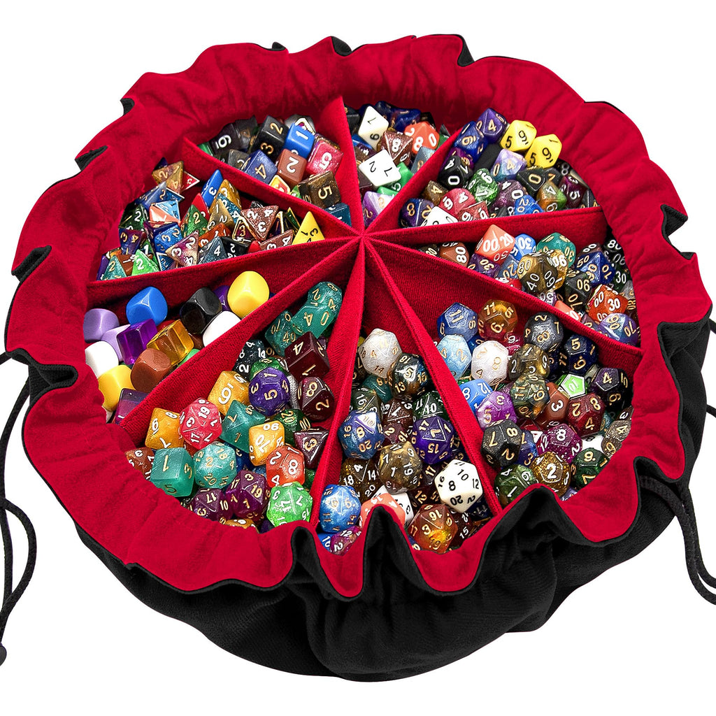 SIQUK Large Dice Bag with 9 Pockets – Holds over 300 Dice, Black & Red