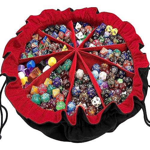 SIQUK Large Dice Bag with 9 Pockets – Holds over 300 Dice, Black & Red