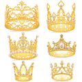 SisBroo Gold Crown Cake Toppers Set of 6 - Metal Mini Crowns for Cakes, Hair, and Party Decor