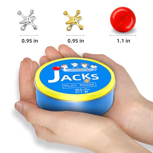 Sisland Metal Jacks Game Set – 24 Classic Jacks & 4 Balls in Metal Storage Box