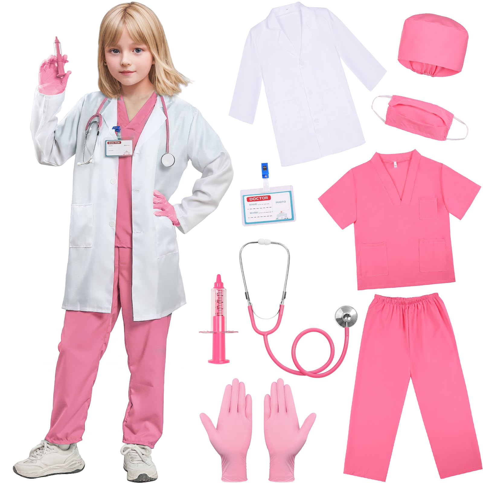 SIZGAROOT Doctor Costume for Kids | Lab Coat, Surgical Shirt, Stethoscope & More | Ages 3-12