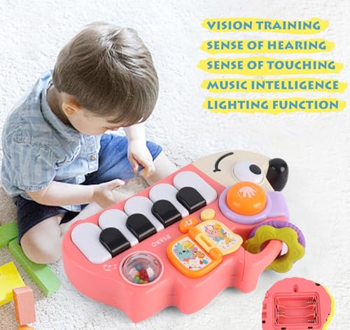 Sjxzfmm Baby Musical Piano Toy for Toddlers 1-3, Busy Board with Lights & Sounds, Pink Hedgehog Design, Montessori Gift for 1 Year Old Boys Girls