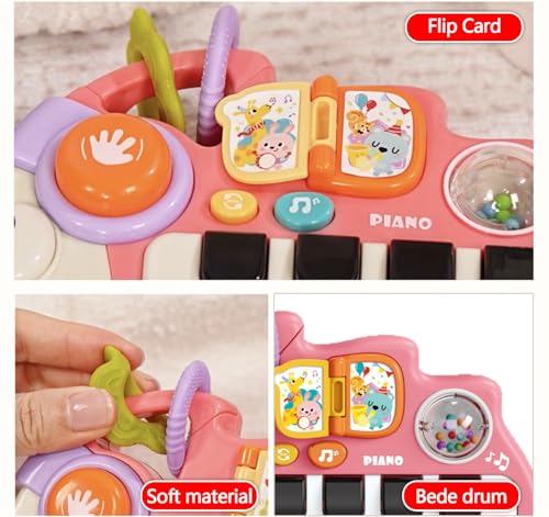 Sjxzfmm Baby Musical Piano Toy for Toddlers 1-3, Busy Board with Lights & Sounds, Pink Hedgehog Design, Montessori Gift for 1 Year Old Boys Girls