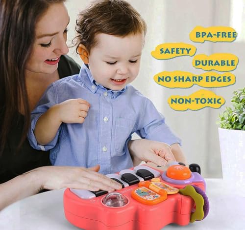 Sjxzfmm Baby Musical Piano Toy for Toddlers 1-3, Busy Board with Lights & Sounds, Pink Hedgehog Design, Montessori Gift for 1 Year Old Boys Girls