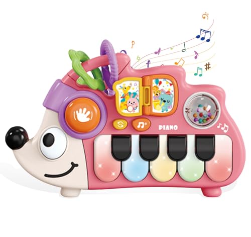 Sjxzfmm Baby Musical Piano Toy for Toddlers 1-3, Busy Board with Lights & Sounds, Pink Hedgehog Design, Montessori Gift for 1 Year Old Boys Girls