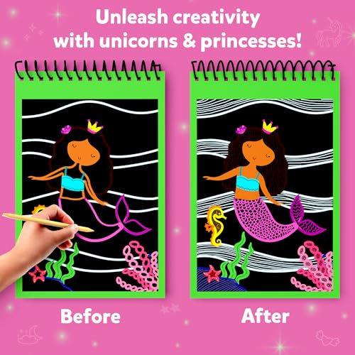 Skillmatics 15-Pack Scratch Art Party Favors: Unicorn & Princess Designs for Kids Ages 3-8