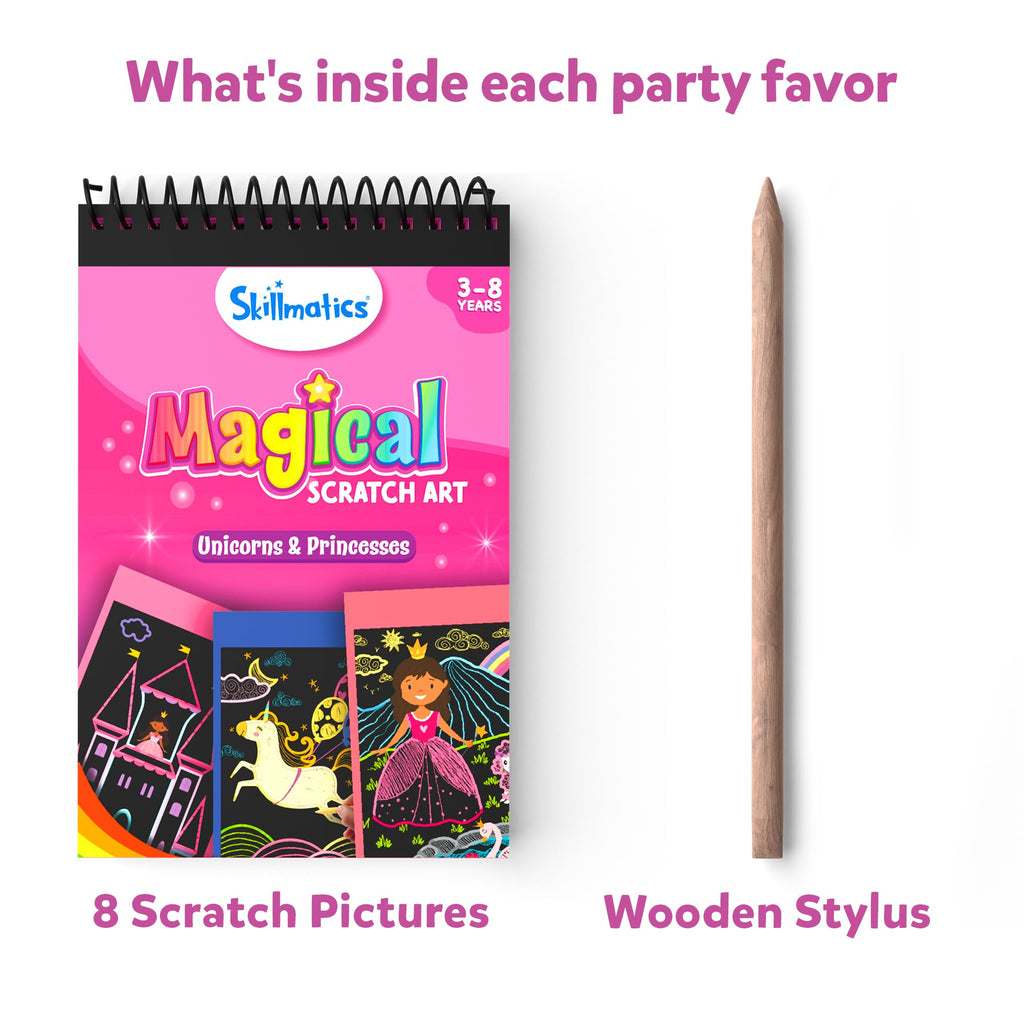 Skillmatics 15-Pack Scratch Art Party Favors: Unicorn & Princess Designs for Kids Ages 3-8