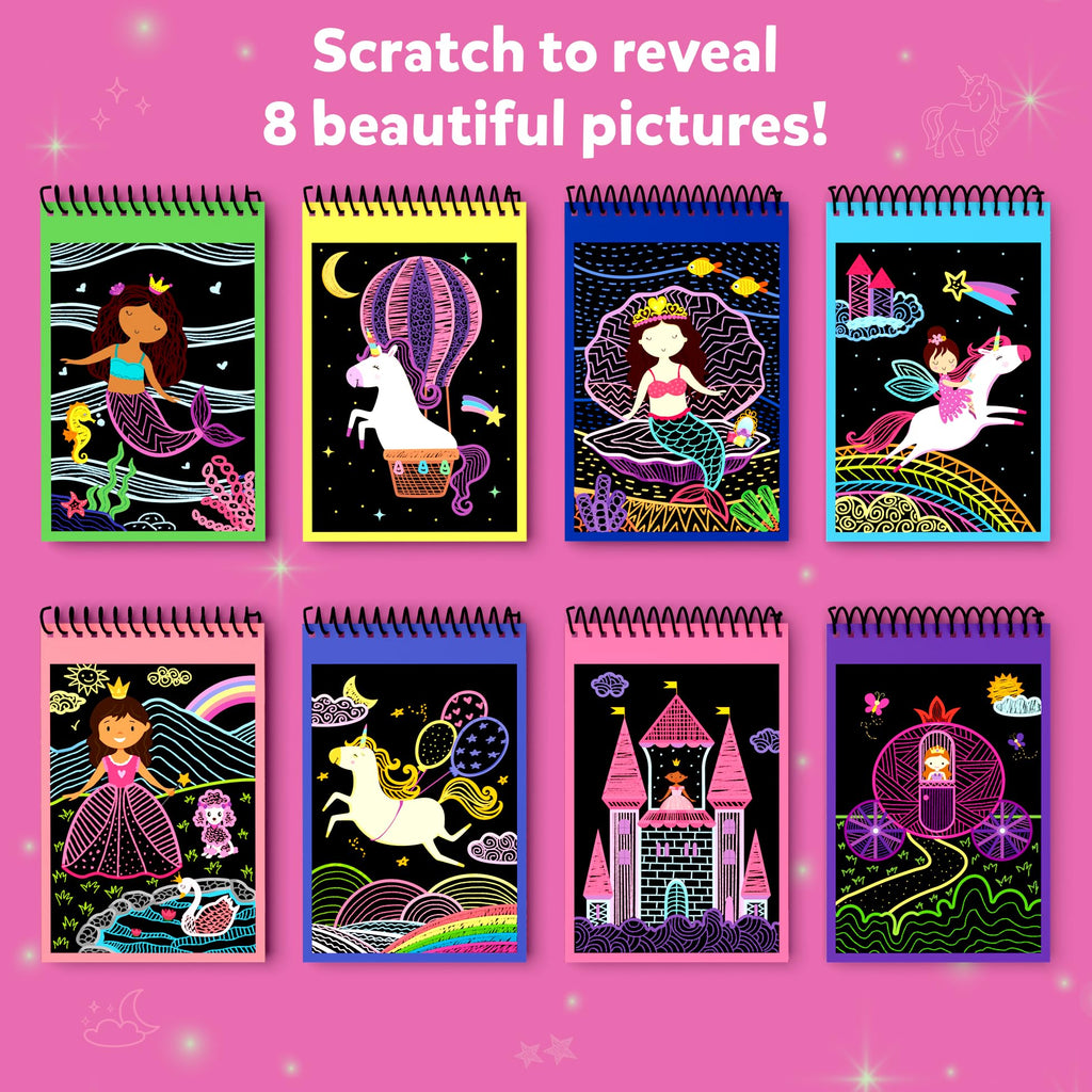 Skillmatics 15-Pack Scratch Art Party Favors: Unicorn & Princess Designs for Kids Ages 3-8