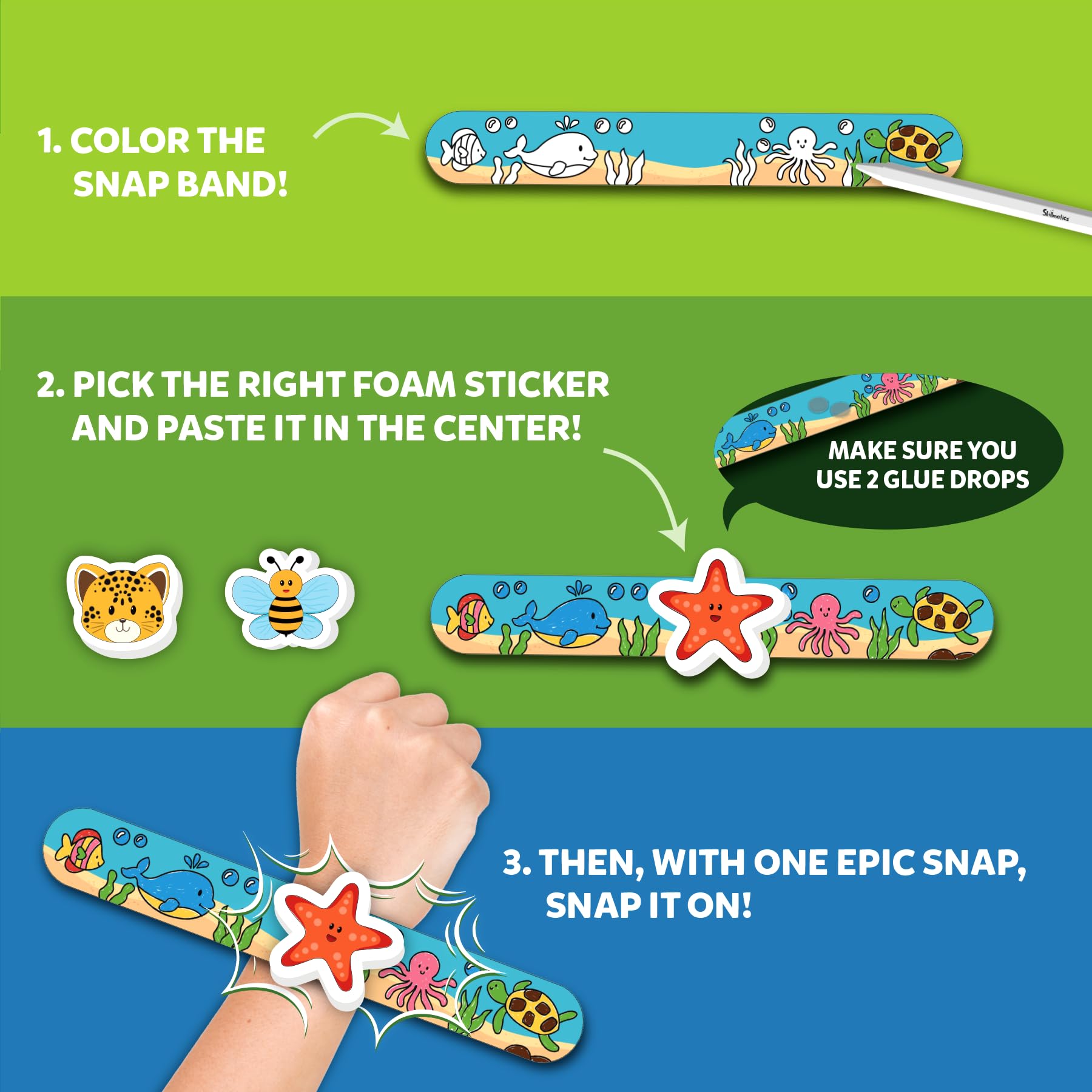 Skillmatics Snap Bandz – DIY Animal Jewelry Craft Kit for Kids Ages 4-10