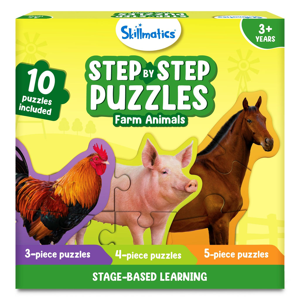 Skillmatics Step by Step Puzzles: 40 Piece Farm Animal Jigsaw for Kids Ages 3-5