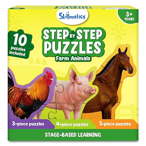 Skillmatics Step by Step Puzzles: 40 Piece Farm Animal Jigsaw for Kids Ages 3-5