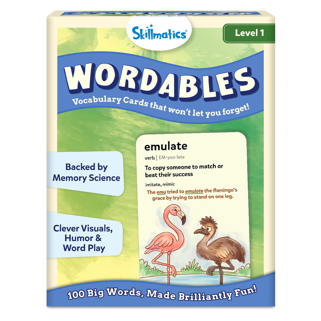 Skillmatics Wordables - 100 Vocabulary Flash Cards for Kids Ages 8+ | Memory Science, Screen-Free Word Game